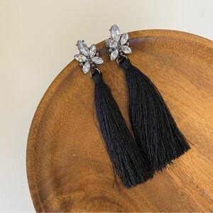 4/$15 Crystal Clear Jewel Black Tassel Dangling Earrings